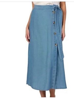 Women’s Denim Chambray Long Wrap Maxi Skirt Size Medium
